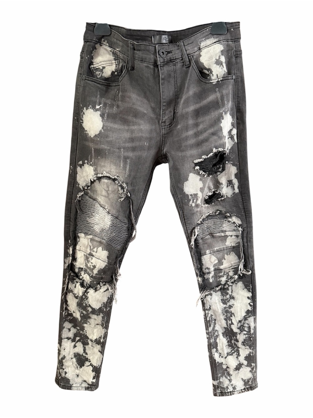 KDNK Men's Skinny Distressed Black Acid-Wash Jeans Size 32